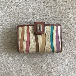 FOSSIL Striped Leather + Suede Wallet